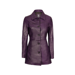 Women Leather Purple 3/4 Length Car Coat