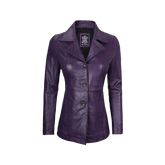 Women's Three Button Real Leather Purple Blazer
