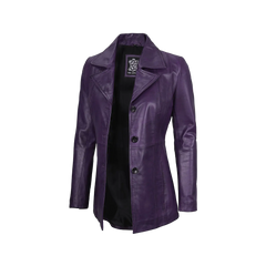 Women's Three Button Real Leather Purple Blazer