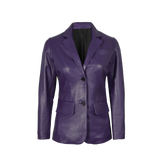 Women's Two Button Purple Leather Blazer Jacket