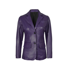Women's Two Button Purple Leather Blazer Jacket