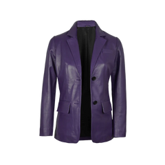 Women's Two Button Purple Leather Blazer Jacket