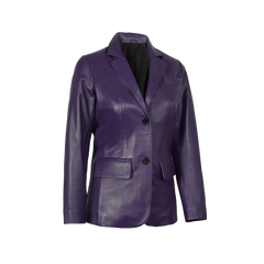 Women's Two Button Purple Leather Blazer Jacket