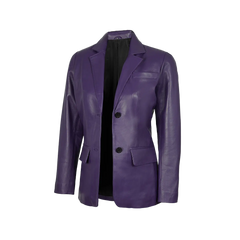Women's Two Button Purple Leather Blazer Jacket