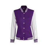 Women's Purple and White Varsity Letterman Jacket - Bomber Style