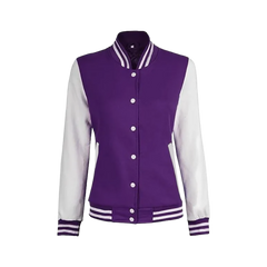 Women's Purple and White Varsity Letterman Jacket - Bomber Style