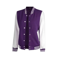 Women's Purple and White Varsity Letterman Jacket - Bomber Style