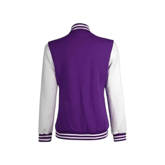 Women's Purple and White Varsity Letterman Jacket - Bomber Style