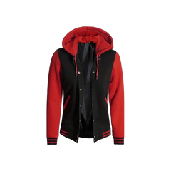 Women's Red and Black Varsity Letterman Jacket with Hood