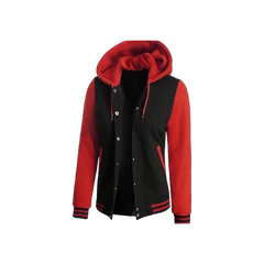 Women's Red and Black Varsity Letterman Jacket with Hood