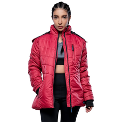Women's Red Hooded Puffer Jacket with Faux-Fur Trim – Winter Insulated Jacket