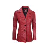 Women's Red Real Leather Blazer Jacket