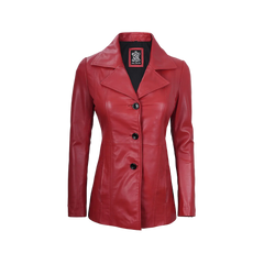 Women's Red Real Leather Blazer Jacket