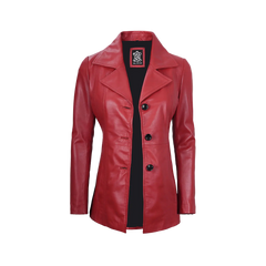 Women's Red Real Leather Blazer Jacket