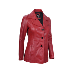 Women's Red Real Leather Blazer Jacket
