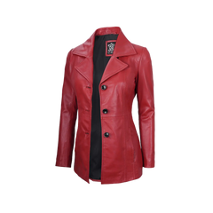 Women's Red Real Leather Blazer Jacket