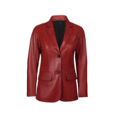 Women's Two Button Red Leather Blazer Jacket