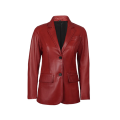 Women's Two Button Red Leather Blazer Jacket