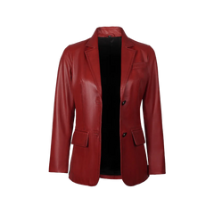 Women's Two Button Red Leather Blazer Jacket