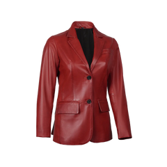 Women's Two Button Red Leather Blazer Jacket