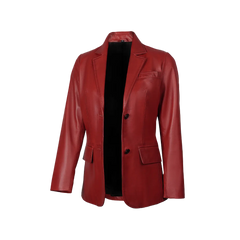 Women's Two Button Red Leather Blazer Jacket