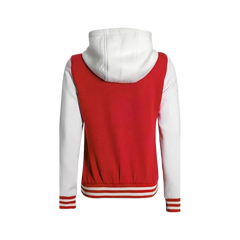 Women's Letterman Red and White Varsity Jacket With Hood