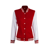 Women's Red and White Varsity Jacket - High School Letterman