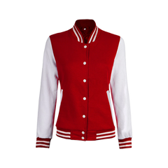 Women's Red and White Varsity Jacket - High School Letterman