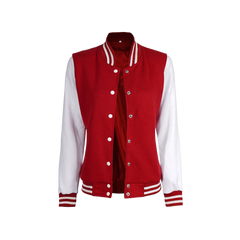 Women's Red and White Varsity Jacket - High School Letterman