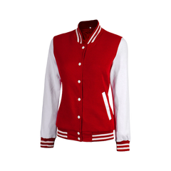 Women's Red and White Varsity Jacket - High School Letterman