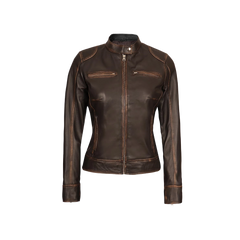 Women's Rub Off Dark Brown Vintage Leather Jacket