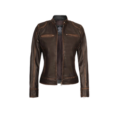 Women's Rub Off Dark Brown Vintage Leather Jacket