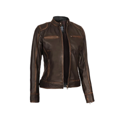 Women's Rub Off Dark Brown Vintage Leather Jacket