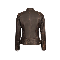 Women's Rub Off Dark Brown Vintage Leather Jacket