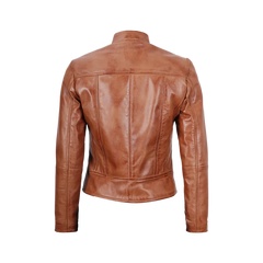 Women's Tan Brown Lambskin Leather Cafe Racer Jacket
