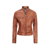 Women's Tan Brown Cafe Racer Leather Jacket