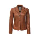 Women's Two Button Tan Leather Blazer Jacket