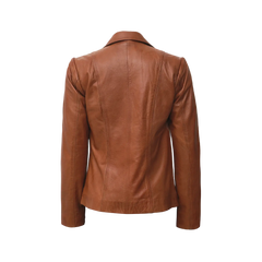 Women's Two Button Tan Leather Blazer Jacket