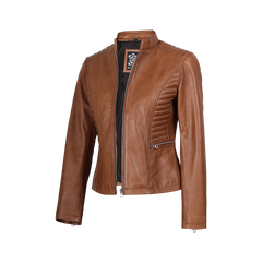 Women's Tan Wax Lambskin Leather Jacket