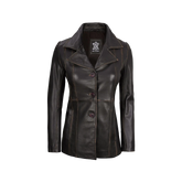 Women's Three-Button Dark Brown Rub Off Leather Blazer