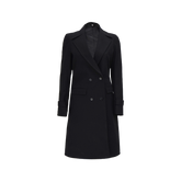 Womens Two Pockets Double Breasted Black Wool Coat
