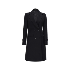 Womens Two Pockets Double Breasted Black Wool Coat