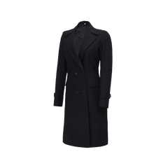 Womens Two Pockets Double Breasted Black Wool Coat