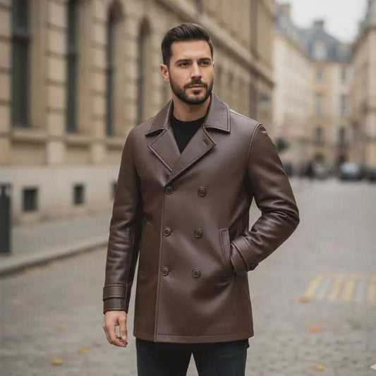 men's double breasted leather jacket