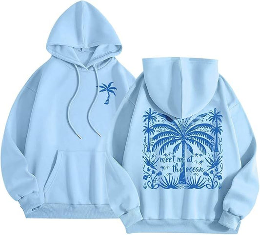 blue pink palm puff hoodie