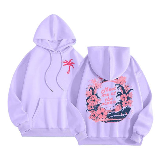 pink palm puff hoodie purple