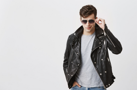 black men's leather bomber jacket