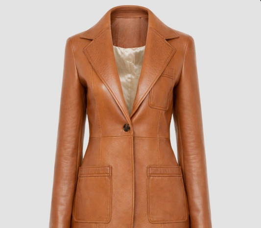 tan leather blazer ladies