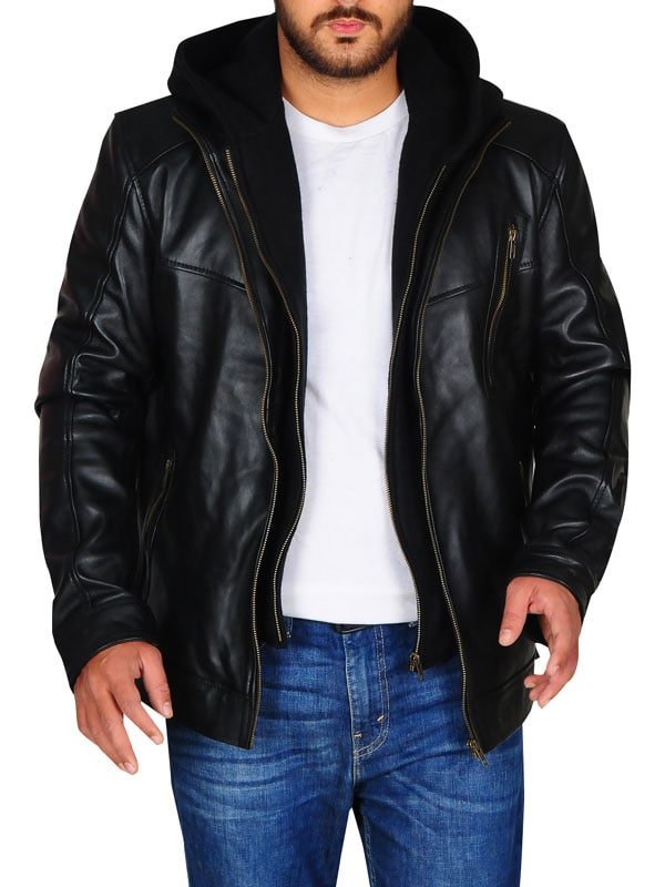 Black Hooded Leather Jacket worn by Jay Halstead in TV Series Chicago P.D