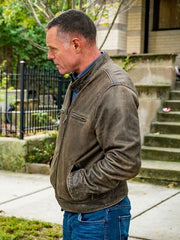 Distressed Brown Leather Jacket worn by Jason Beghe in Tv Series Chicago P.D